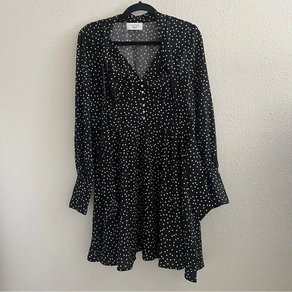 CISTAR M Black White Polka Dot Bow Tie Dress Large - Picture 2 of 8